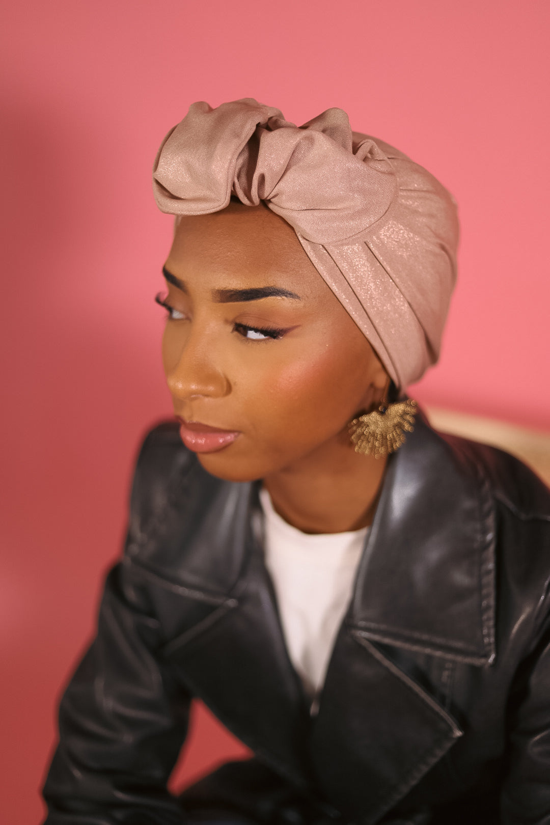 Pink powder shiney turban à nouer