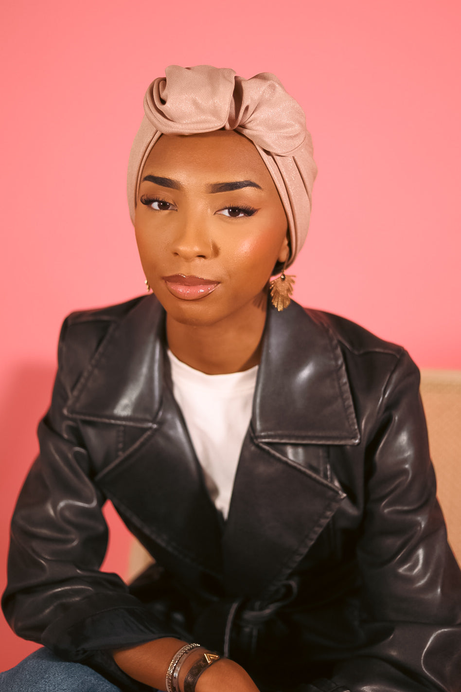 Pink powder shiney turban à nouer