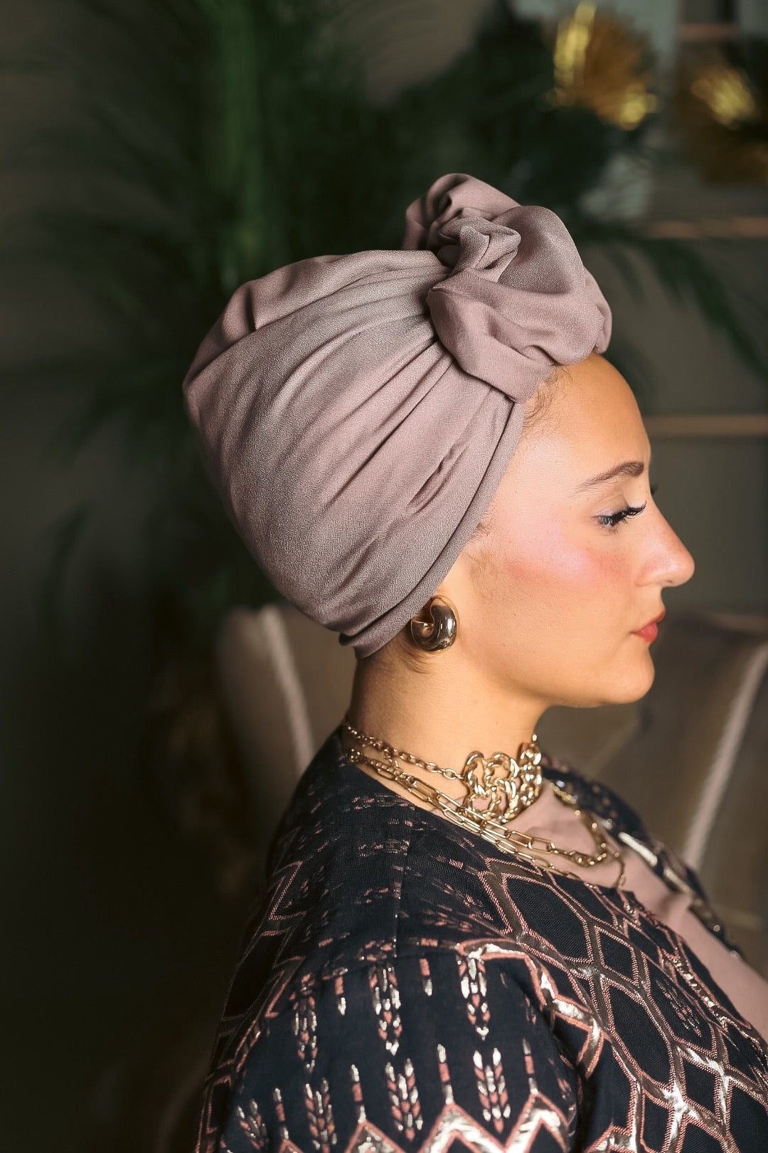 Warm taupe turban à nouer