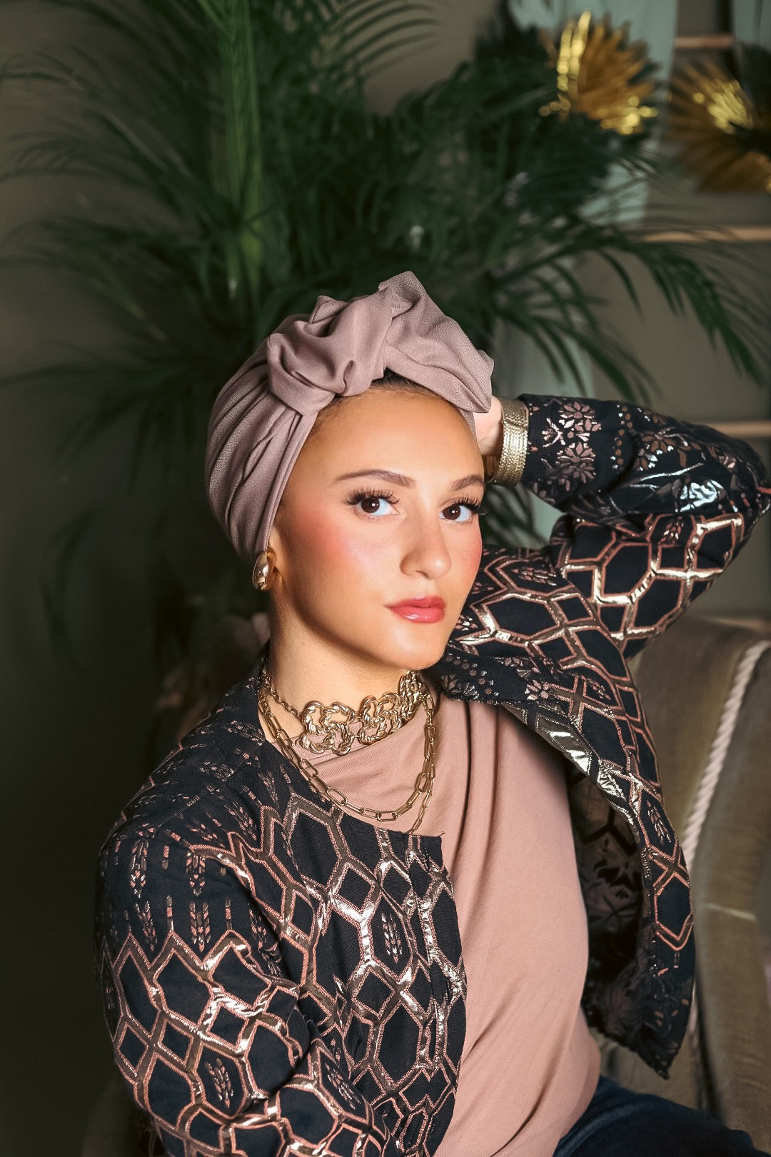 Warm taupe turban à nouer