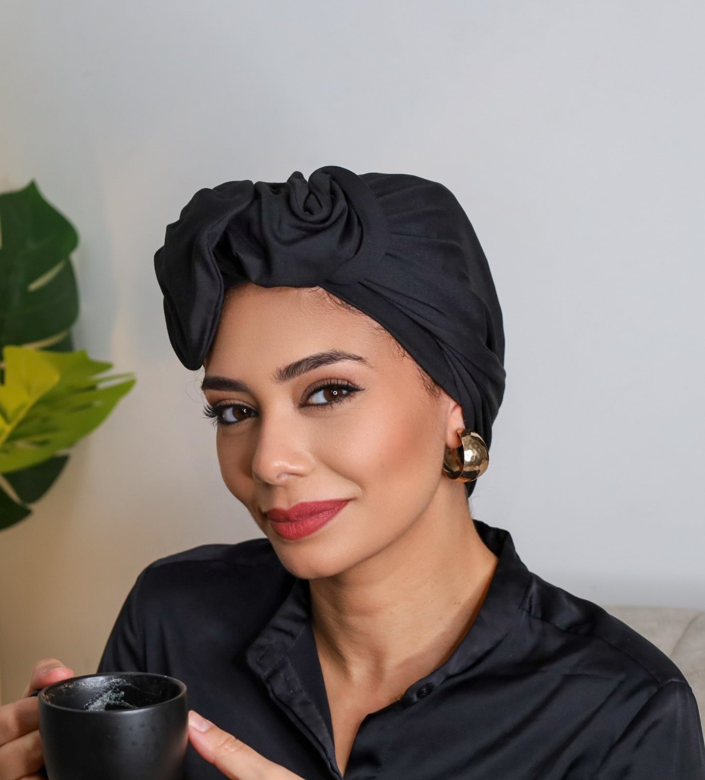 Black jersey turban à nouer